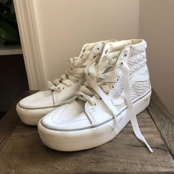 white snakeskin platform vans